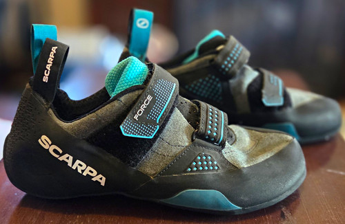 Black and teal scarpa - and,